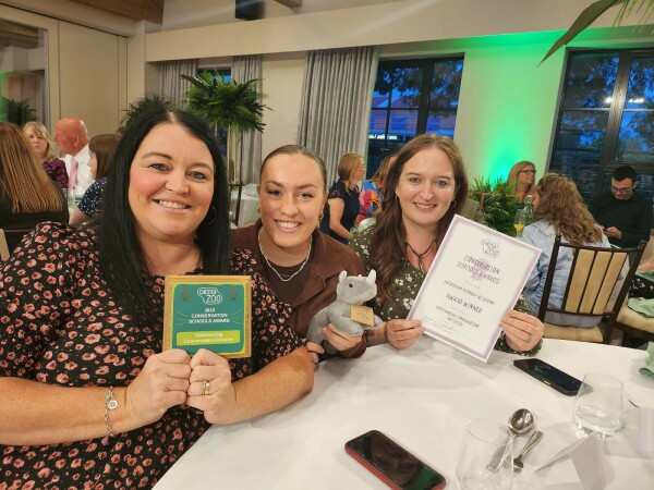 CZ initiative Mrs Callaghan (Head of School), Miss Pemberton and Mrs Price after receiving their accolade at the Chester Zoo's Conservation School Awards 2023