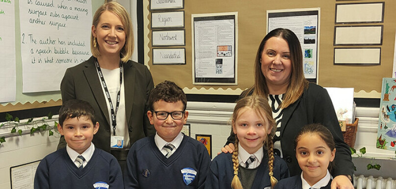 Head of School Sarah Morris and Executive Headteacher Paula Warding are pictured with pupils Bobby Max Nyla and Elaf Head of School Sarah Morris and Executive Headteacher Paula Warding are pictured with pupils Bobby Max Nyla and Elaf